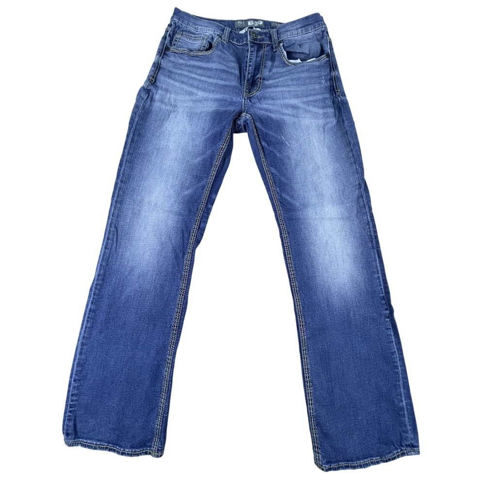 BKE Jeans Mens 32R‎ Blue Derek Bootleg Stretch Contrast Stitch ABS12125